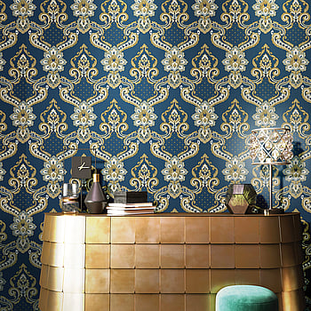 Galerie Wallcoverings Product Code 42509 - Opulence Wallpaper Collection - Navy Blue Gold Colours -  