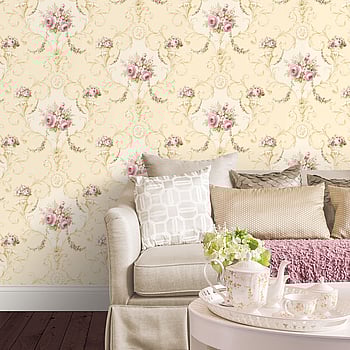 Galerie Wallcoverings Product Code CI38230 - Classic Silks 4 Wallpaper Collection - Lt.Cream Pink Green Colours -  